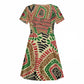 Darfur Sudan Kid Short Sleeve Dress Red Green Beige Tribal Pattern - African Pride