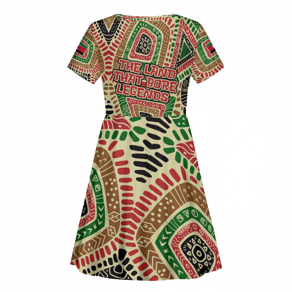 Darfur Sudan Kid Short Sleeve Dress Red Green Beige Tribal Pattern - African Pride
