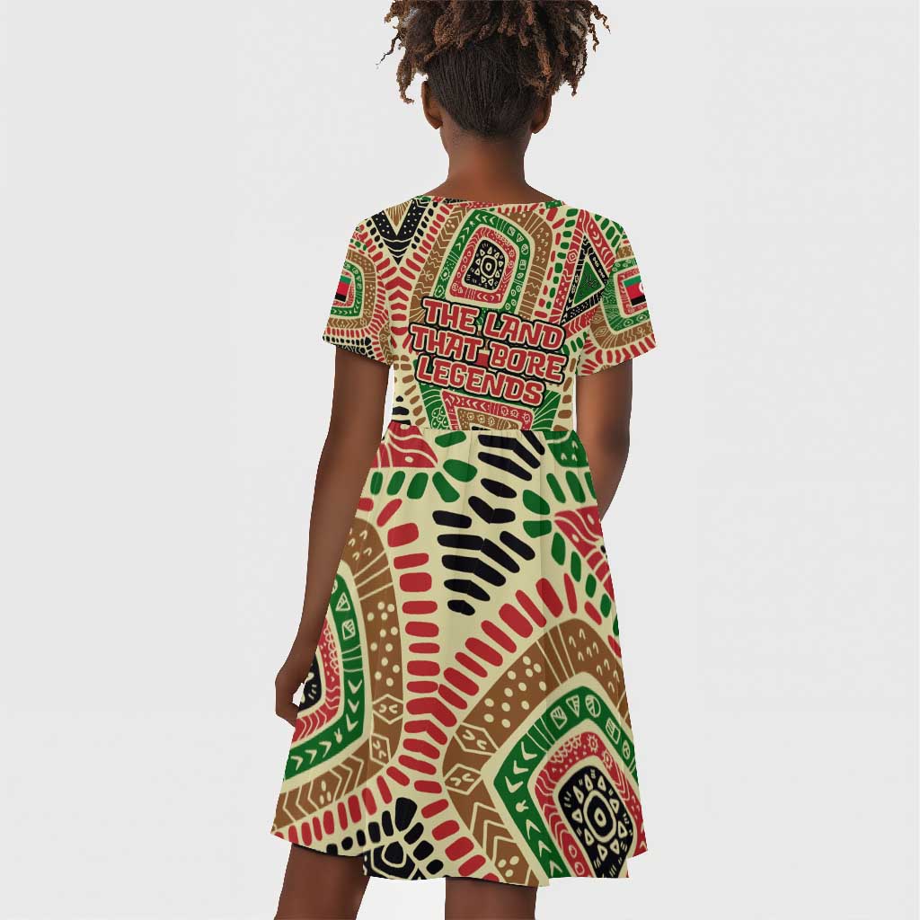 Darfur Sudan Kid Short Sleeve Dress Red Green Beige Tribal Pattern - African Pride