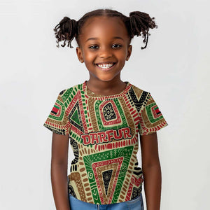 Darfur Sudan Kid T shirt Red Green Beige Tribal Pattern - African Pride