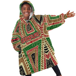 Darfur Sudan Kid Wearable Blanket Hoodie Red Green Beige Tribal Pattern - African Pride