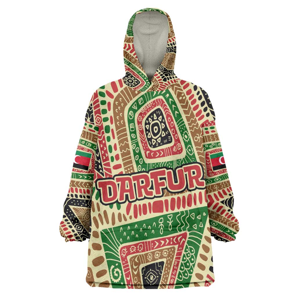 Darfur Sudan Kid Wearable Blanket Hoodie Red Green Beige Tribal Pattern - African Pride