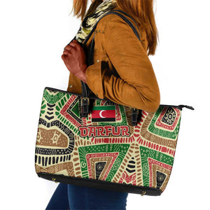 Darfur Sudan Leather Tote Bag Red Green Beige Tribal Pattern - African Pride