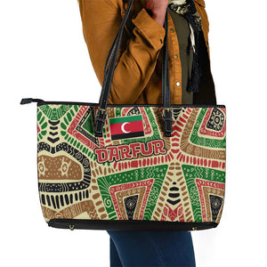 Darfur Sudan Leather Tote Bag Red Green Beige Tribal Pattern - African Pride