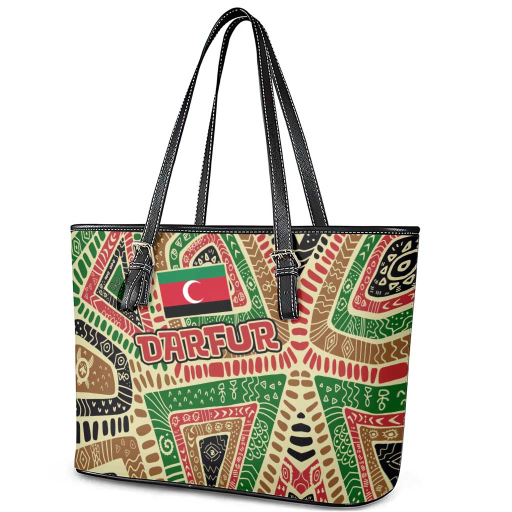 Darfur Sudan Leather Tote Bag Red Green Beige Tribal Pattern - African Pride