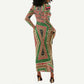 Darfur Sudan Long Sleeve Bodycon Dress Red Green Beige Tribal Pattern - African Pride