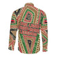 Darfur Sudan Long Sleeve Button Shirt Red Green Beige Tribal Pattern - African Pride