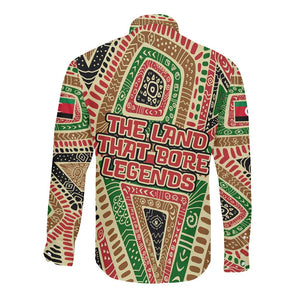Darfur Sudan Long Sleeve Button Shirt Red Green Beige Tribal Pattern - African Pride
