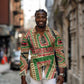 Darfur Sudan Long Sleeve Button Shirt Red Green Beige Tribal Pattern - African Pride