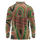 Darfur Sudan Long Sleeve Polo Shirt Red Green Beige Tribal Pattern - African Pride