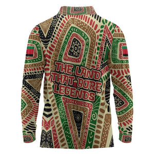 Darfur Sudan Long Sleeve Polo Shirt Red Green Beige Tribal Pattern - African Pride