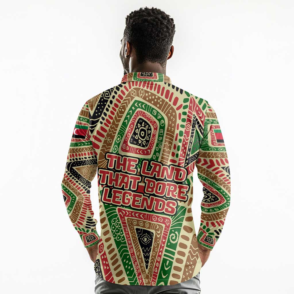 Darfur Sudan Long Sleeve Polo Shirt Red Green Beige Tribal Pattern - African Pride