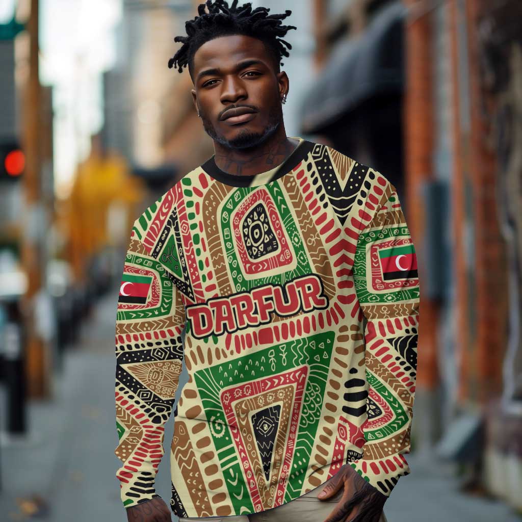 Darfur Sudan Long Sleeve Shirt Red Green Beige Tribal Pattern - African Pride