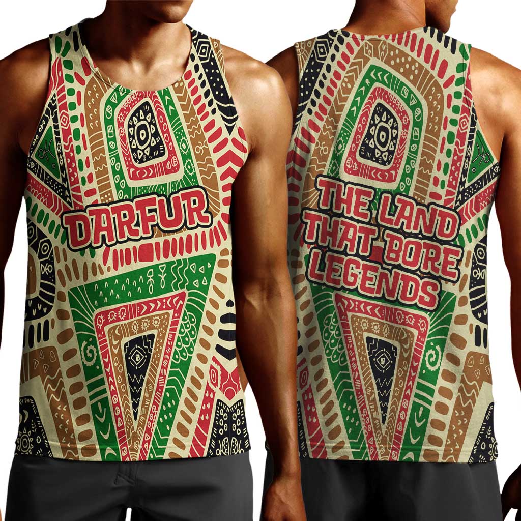 Darfur Sudan Men Tank Top Red Green Beige Tribal Pattern - African Pride