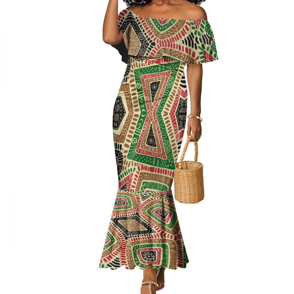 Darfur Sudan Mermaid Dress Red Green Beige Tribal Pattern - African Pride