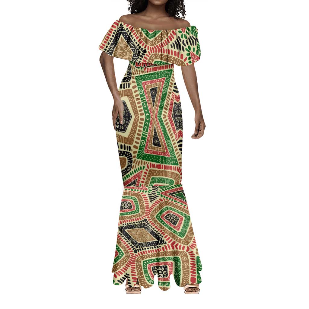 Darfur Sudan Mermaid Dress Red Green Beige Tribal Pattern - African Pride