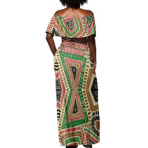 Darfur Sudan Off Shoulder Maxi Dress Red Green Beige Tribal Pattern - African Pride