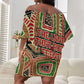 Darfur Sudan Off Shoulder Short Dress Red Green Beige Tribal Pattern - African Pride