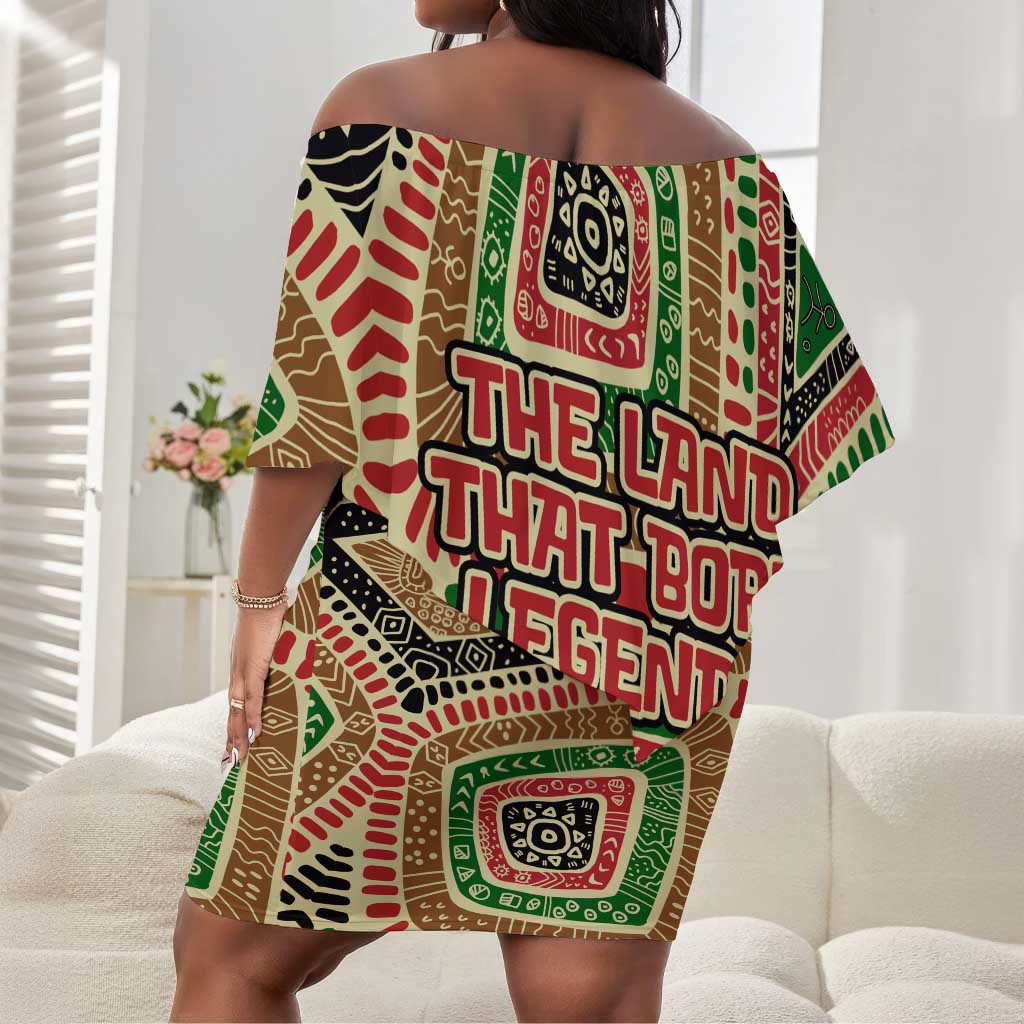 Darfur Sudan Off Shoulder Short Dress Red Green Beige Tribal Pattern - African Pride
