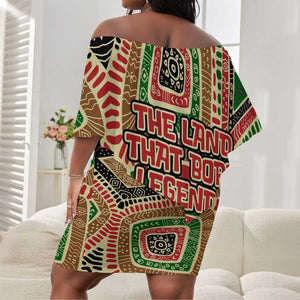 Darfur Sudan Off Shoulder Short Dress Red Green Beige Tribal Pattern - African Pride