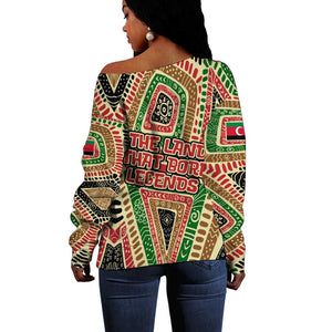 Darfur Sudan Off Shoulder Sweater Red Green Beige Tribal Pattern - African Pride