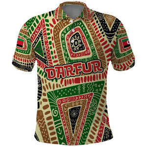 Darfur Sudan Polo Shirt Red Green Beige Tribal Pattern - African Pride