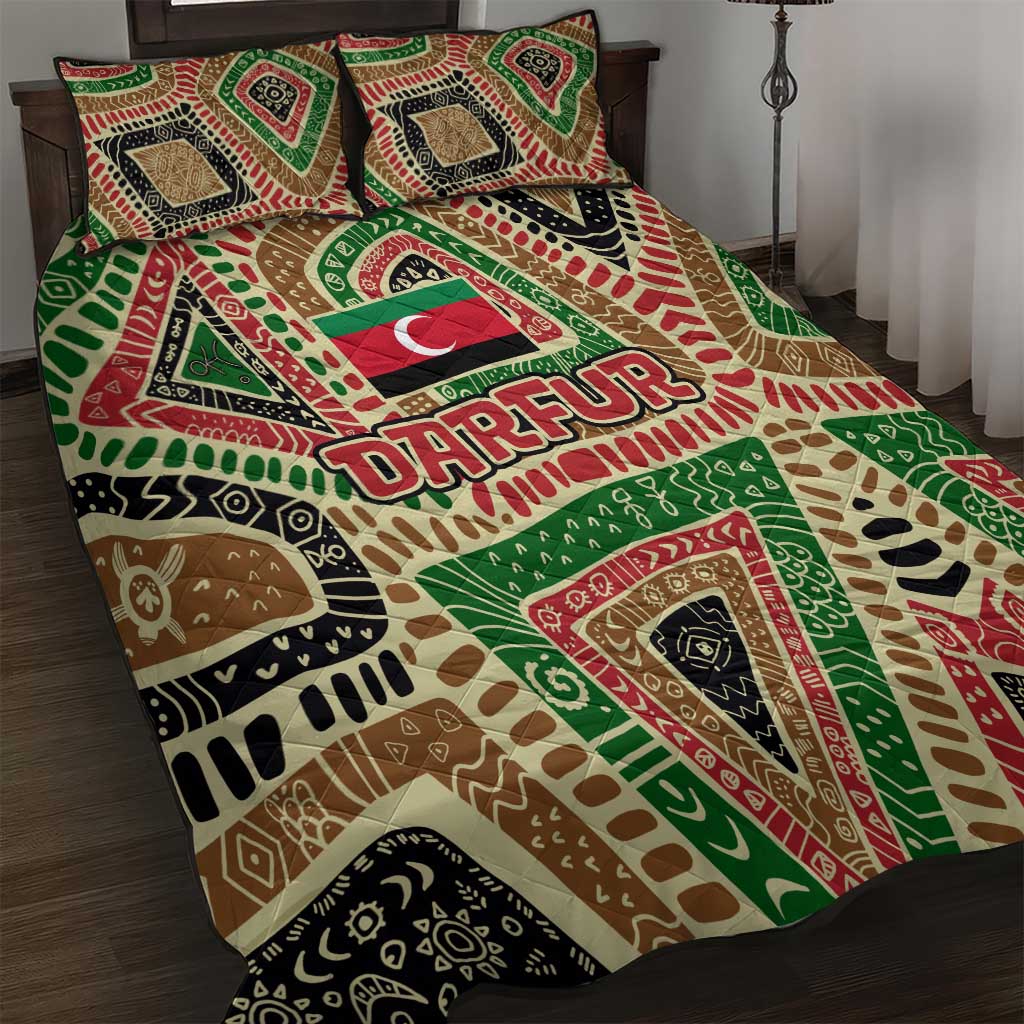 Darfur Sudan Quilt Bed Set Red Green Beige Tribal Pattern - African Pride