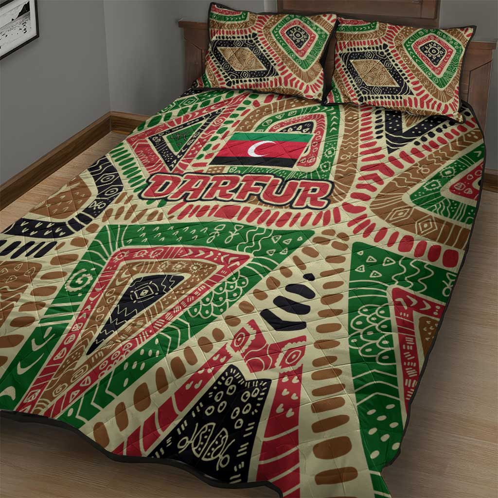 Darfur Sudan Quilt Bed Set Red Green Beige Tribal Pattern - African Pride