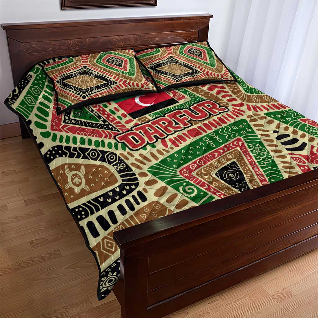 Darfur Sudan Quilt Bed Set Red Green Beige Tribal Pattern - African Pride
