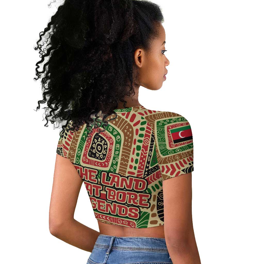 Darfur Sudan Raglan Cropped T shirt Red Green Beige Tribal Pattern - African Pride
