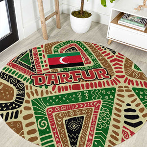 Darfur Sudan Round Carpet Red Green Beige Tribal Pattern - African Pride