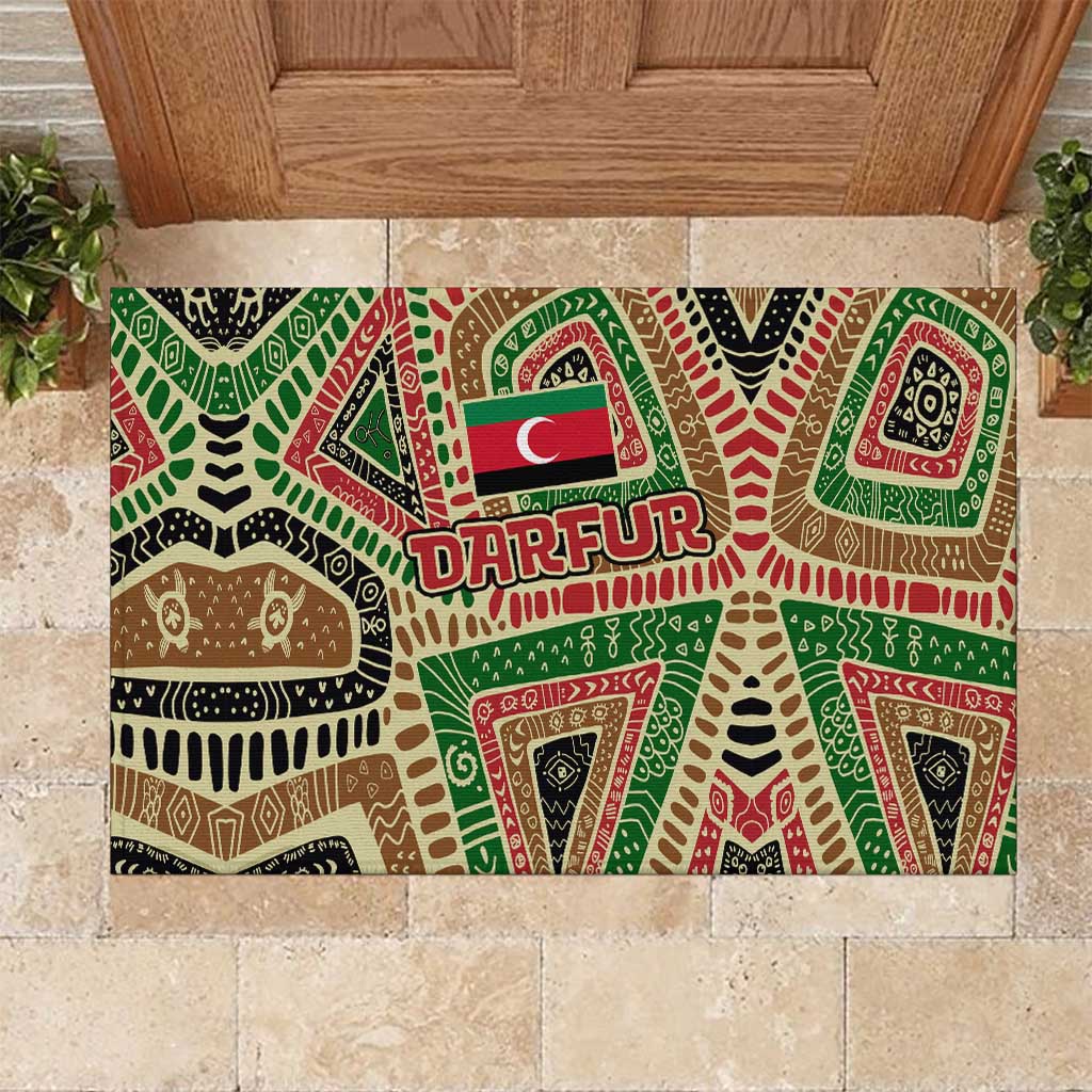 Darfur Sudan Rubber Doormat Red Green Beige Tribal Pattern - African Pride