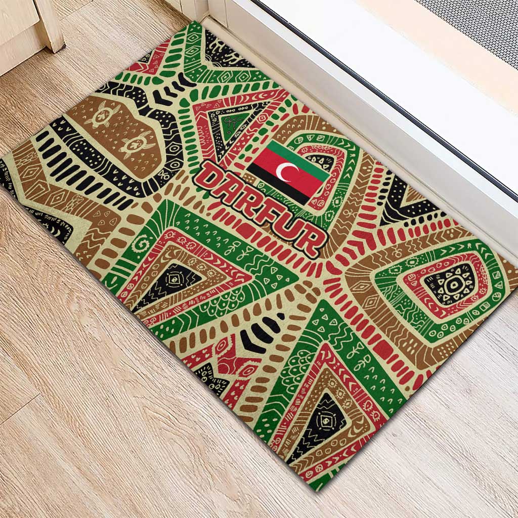 Darfur Sudan Rubber Doormat Red Green Beige Tribal Pattern - African Pride