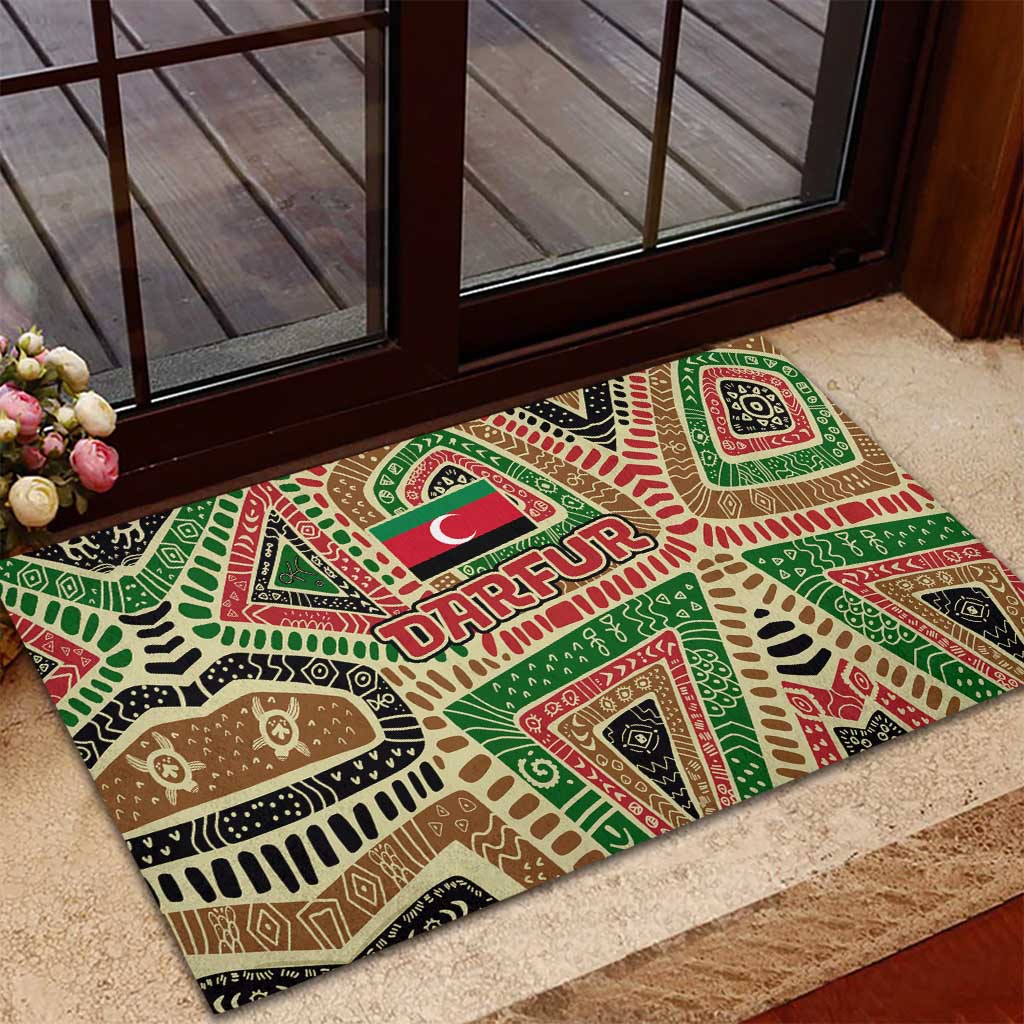 Darfur Sudan Rubber Doormat Red Green Beige Tribal Pattern - African Pride