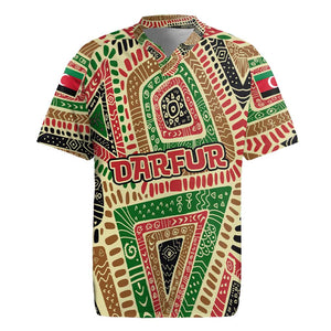 Darfur Sudan Rugby Jersey Red Green Beige Tribal Pattern - African Pride