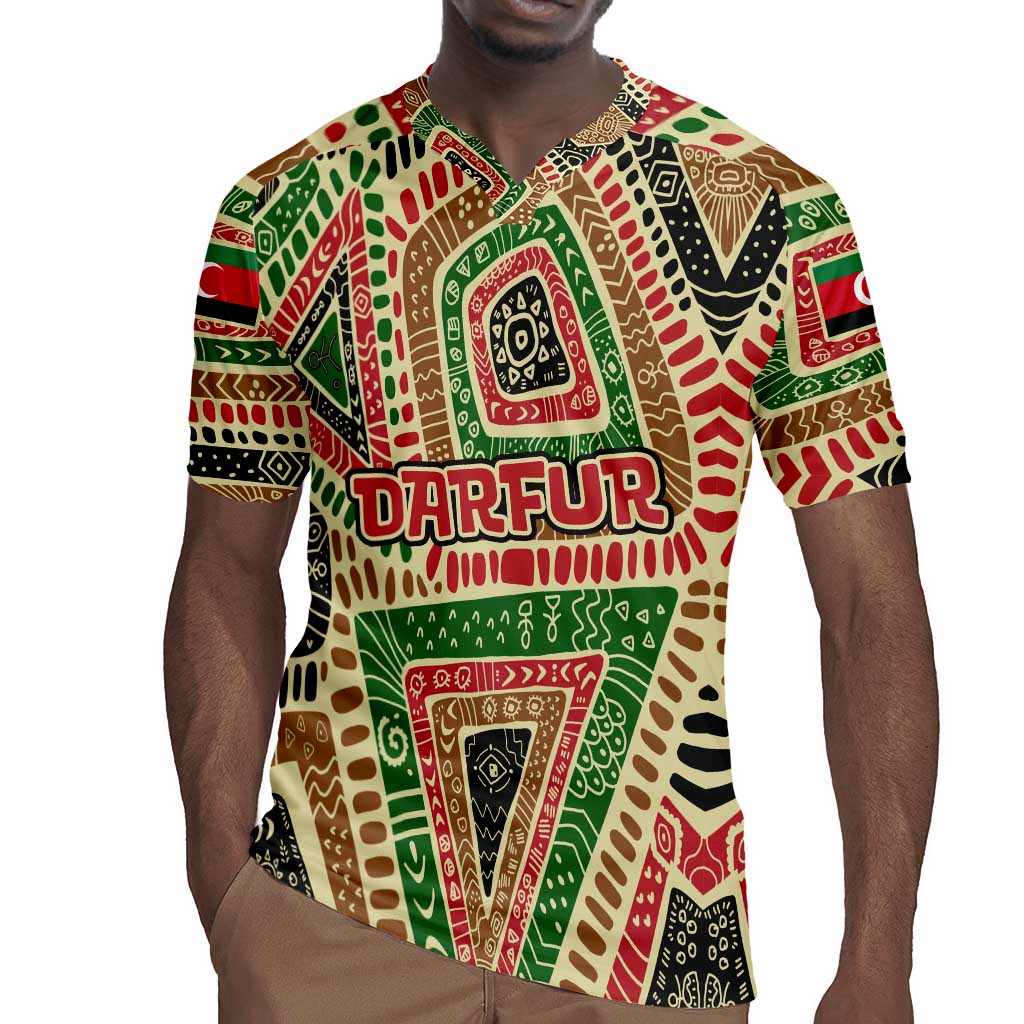 Darfur Sudan Rugby Jersey Red Green Beige Tribal Pattern - African Pride