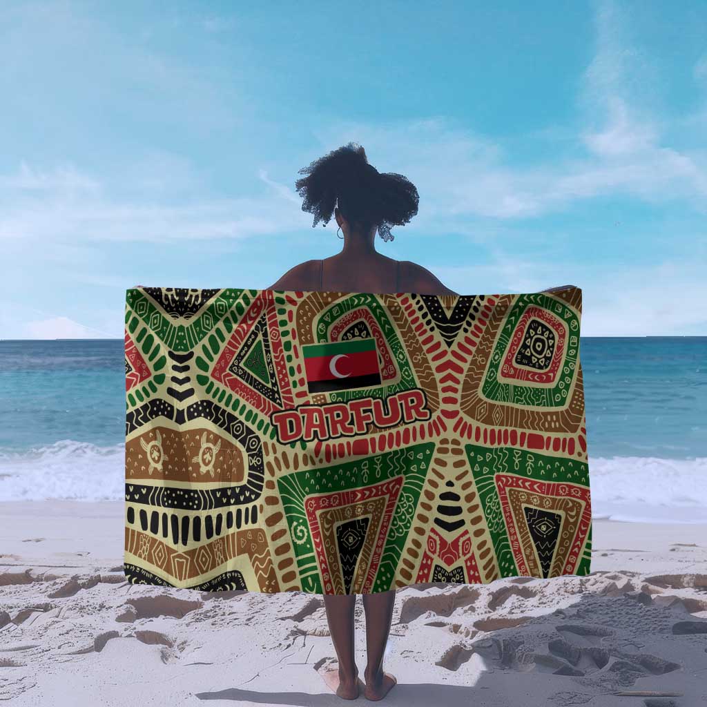 Darfur Sudan Sarong Red Green Beige Tribal Pattern - African Pride