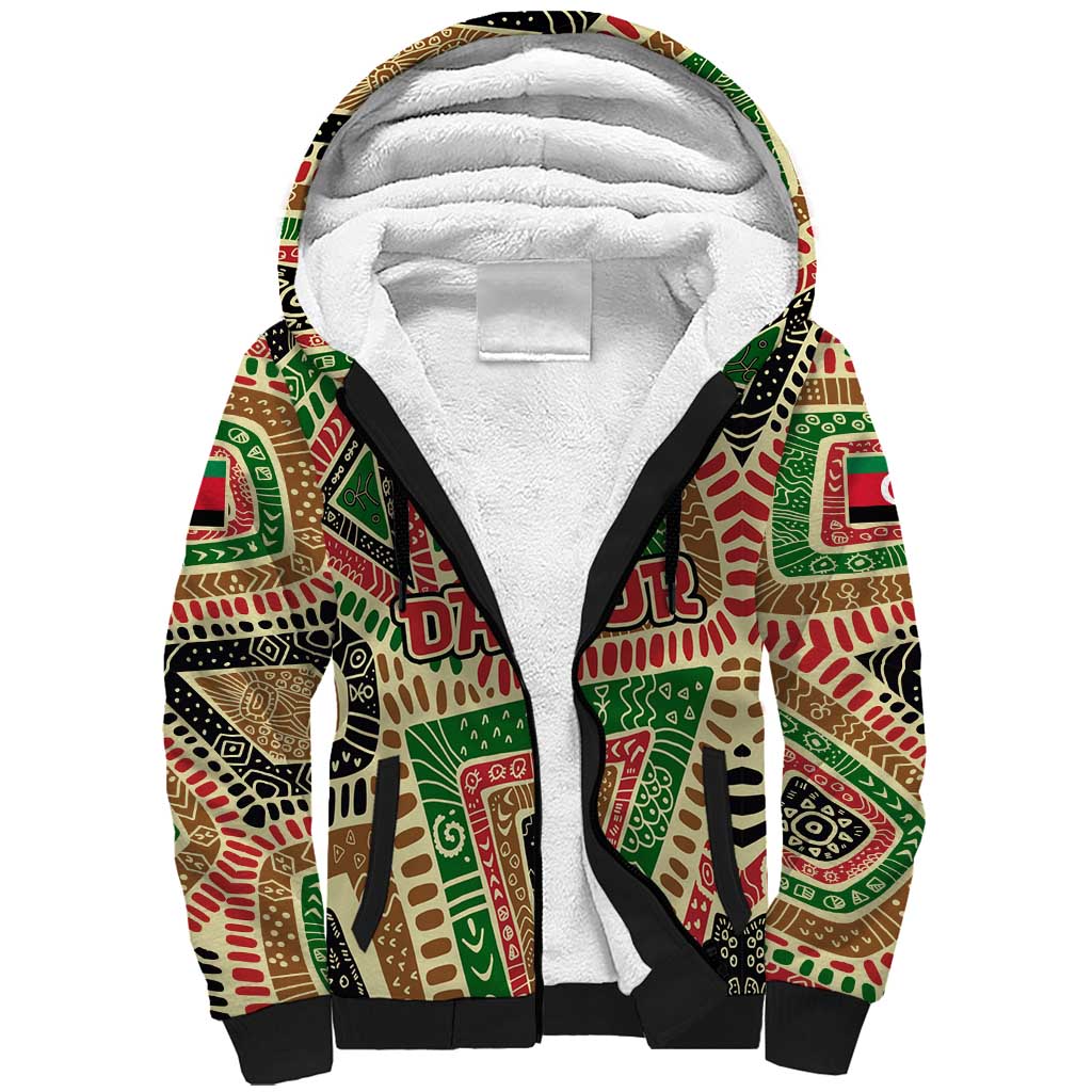 Darfur Sudan Sherpa Hoodie Red Green Beige Tribal Pattern - African Pride