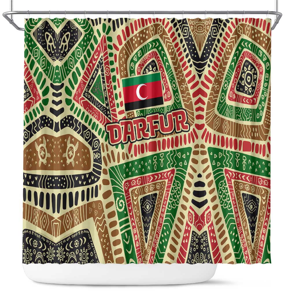 Darfur Sudan Shower Curtain Red Green Beige Tribal Pattern - African Pride