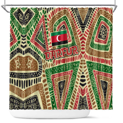 Darfur Sudan Shower Curtain Red Green Beige Tribal Pattern - African Pride