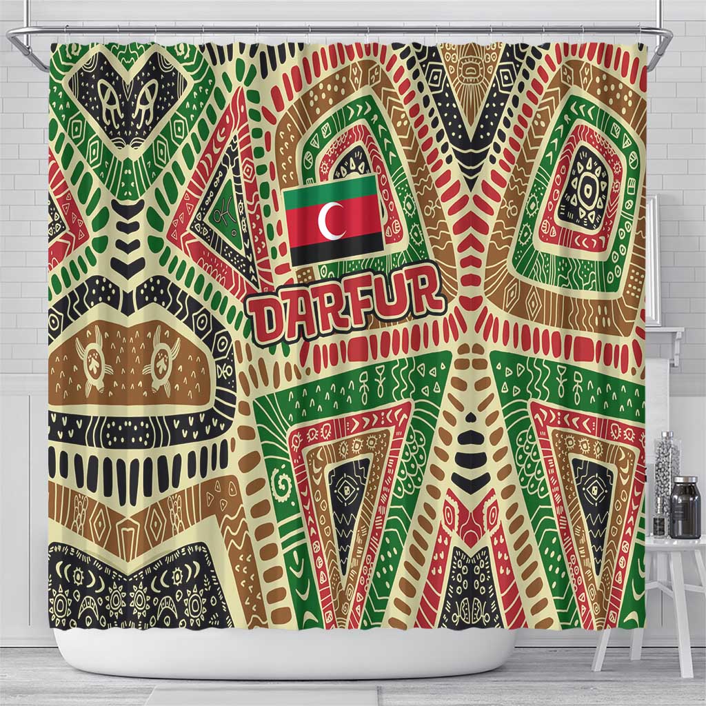 Darfur Sudan Shower Curtain Red Green Beige Tribal Pattern - African Pride