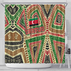 Darfur Sudan Shower Curtain Red Green Beige Tribal Pattern - African Pride