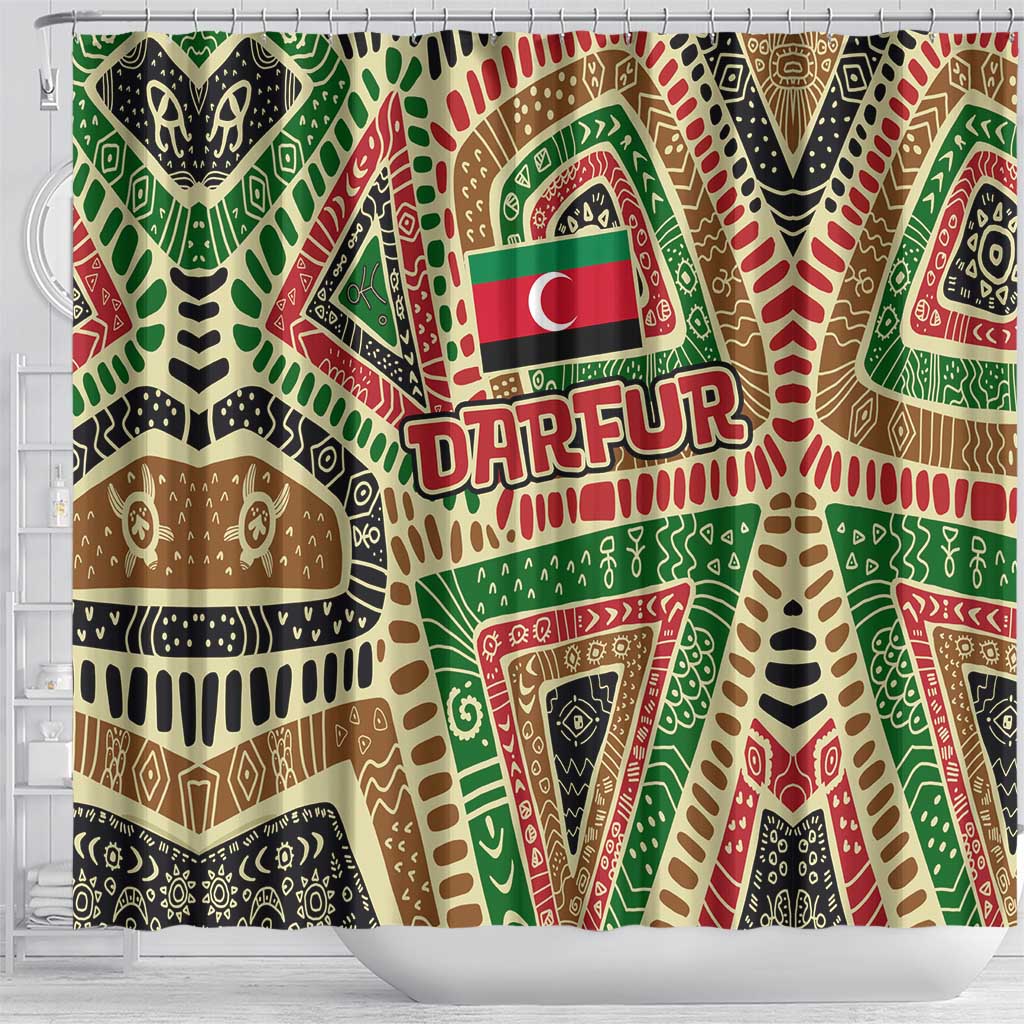 Darfur Sudan Shower Curtain Red Green Beige Tribal Pattern - African Pride