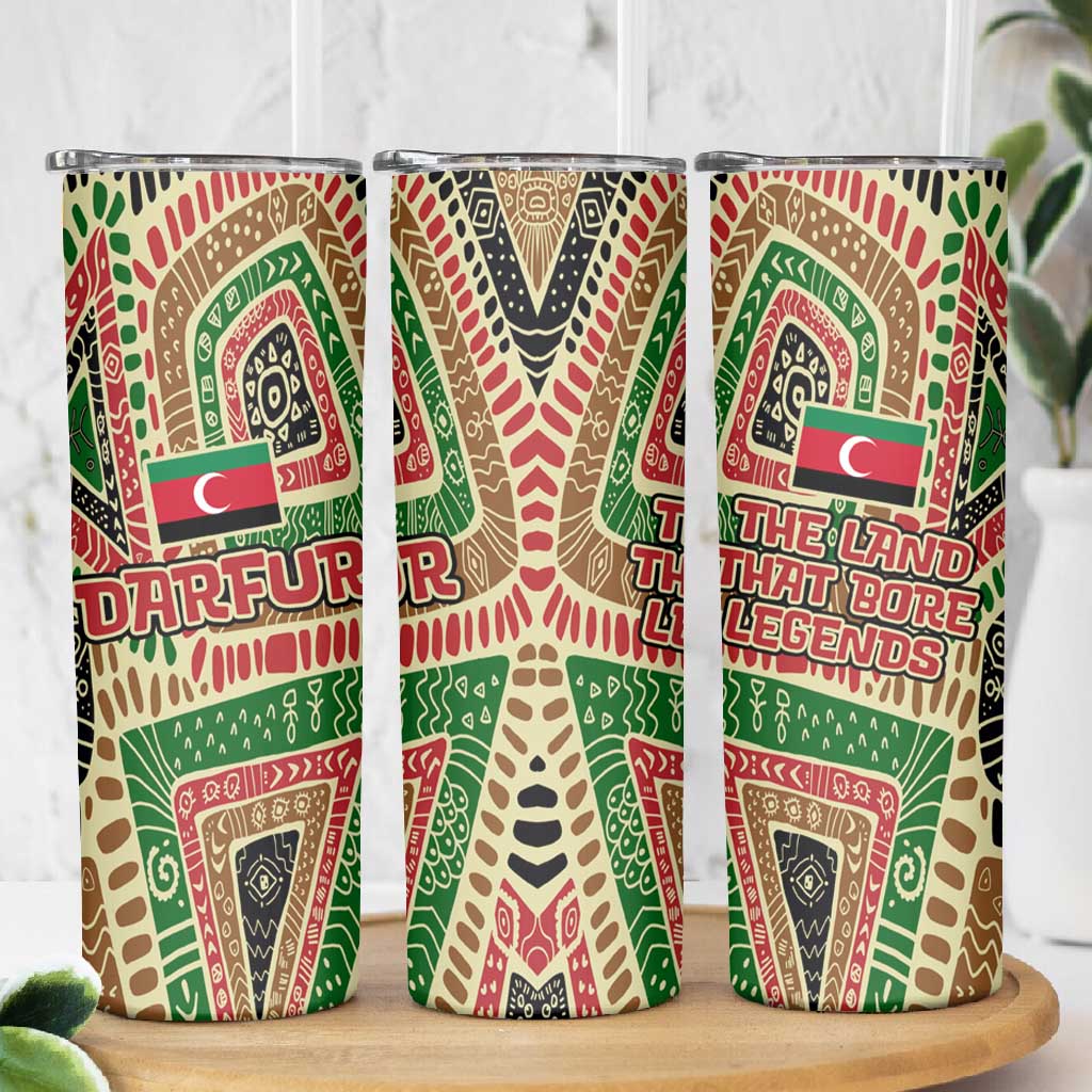 Darfur Sudan Skinny Tumbler Red Green Beige Tribal Pattern - African Pride
