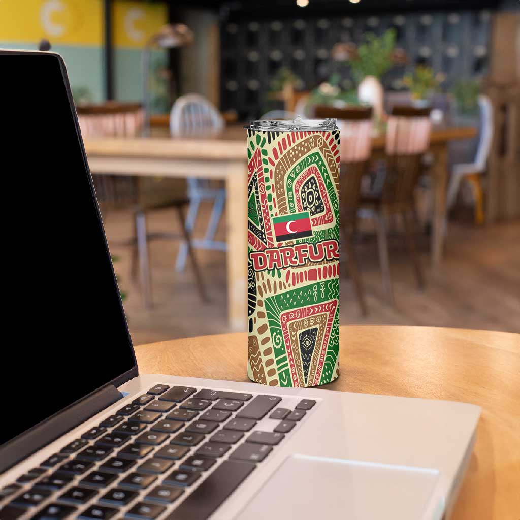 Darfur Sudan Skinny Tumbler Red Green Beige Tribal Pattern - African Pride