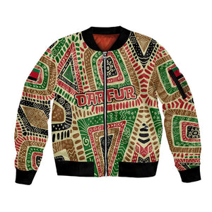 Darfur Sudan Sleeve Zip Bomber Jacket Red Green Beige Tribal Pattern - African Pride
