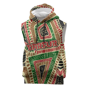 Darfur Sudan Sleeveless Hoodie Red Green Beige Tribal Pattern - African Pride