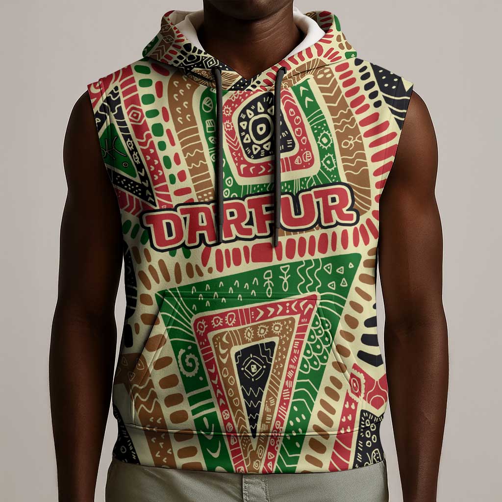 Darfur Sudan Sleeveless Hoodie Red Green Beige Tribal Pattern - African Pride
