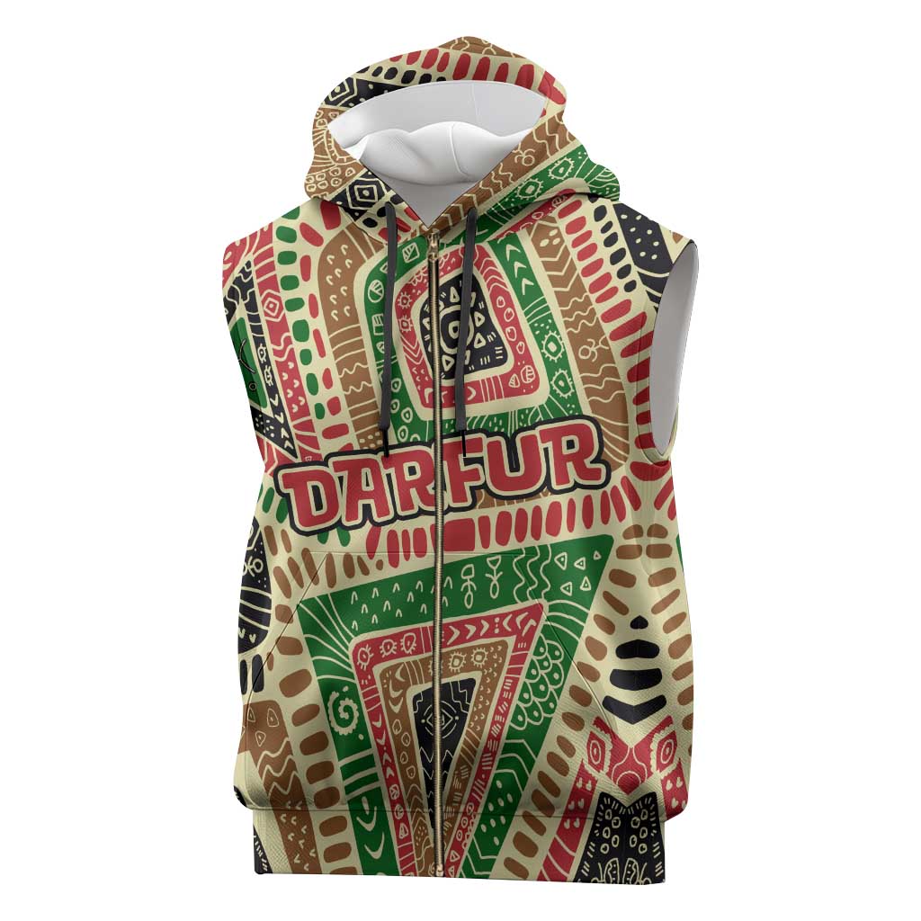 Darfur Sudan Sleeveless Zip Hoodie Red Green Beige Tribal Pattern - African Pride