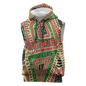 Darfur Sudan Sleeveless Zip Hoodie Red Green Beige Tribal Pattern - African Pride